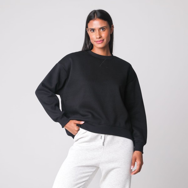 Blusão Manga Longa FechadoFelpa Liso Preto -Viva