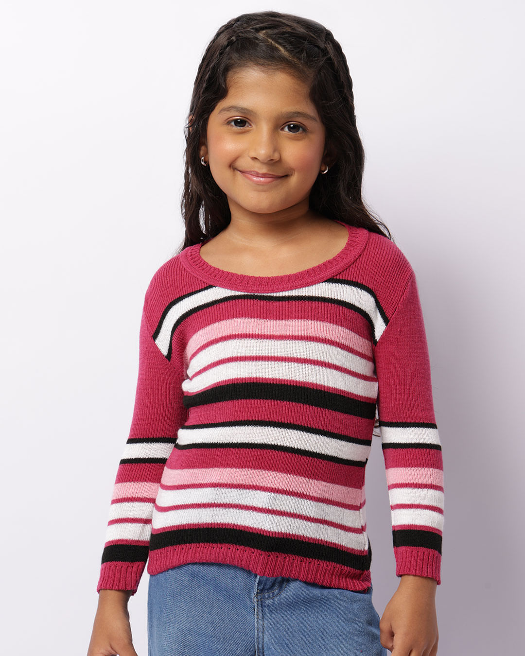 Blusa Infantil Manga Longa Tricô Estampa Sortida Rosa Escuro