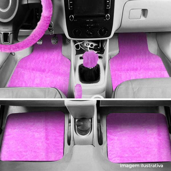 Encontraproduto.com.br - Jogo de Tapetes Automotivos Universal Pelúcia com Capa Volante Cambio Freio 7 Peças