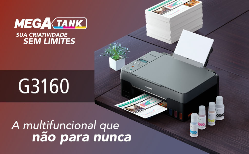 Encontraproduto.com.br - Multifuncional Tanque De Tinta Canon Mega Tank G3160 Preta Cor Preto 100-240 V AC, 50/60 Hz