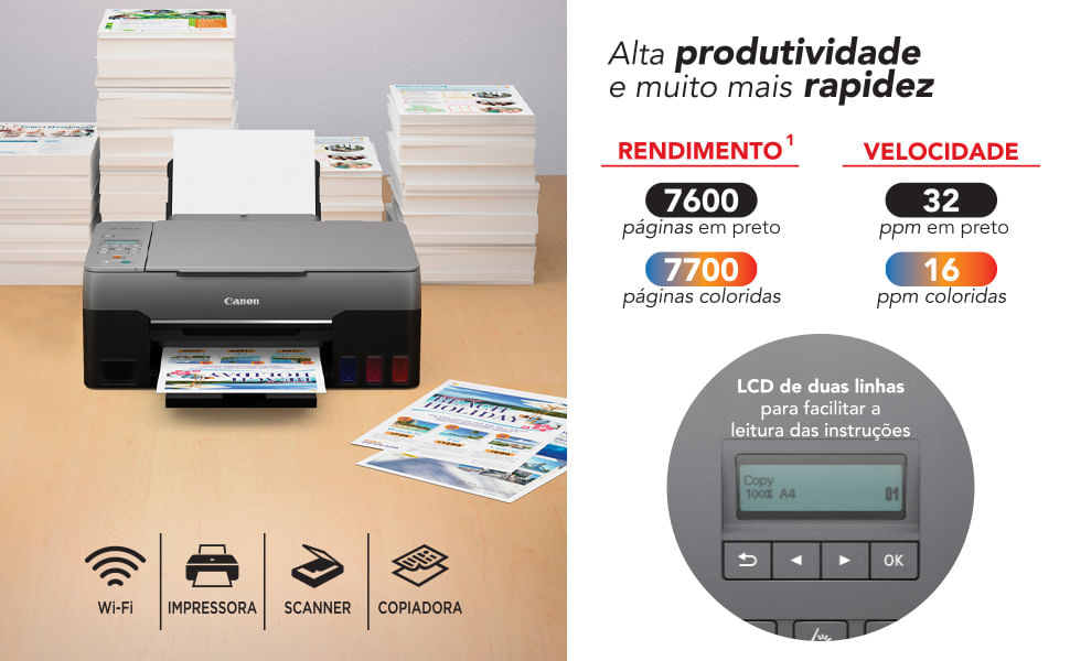 Encontraproduto.com.br - Multifuncional Tanque De Tinta Canon Mega Tank G3160 Preta Cor Preto 100-240 V AC, 50/60 Hz