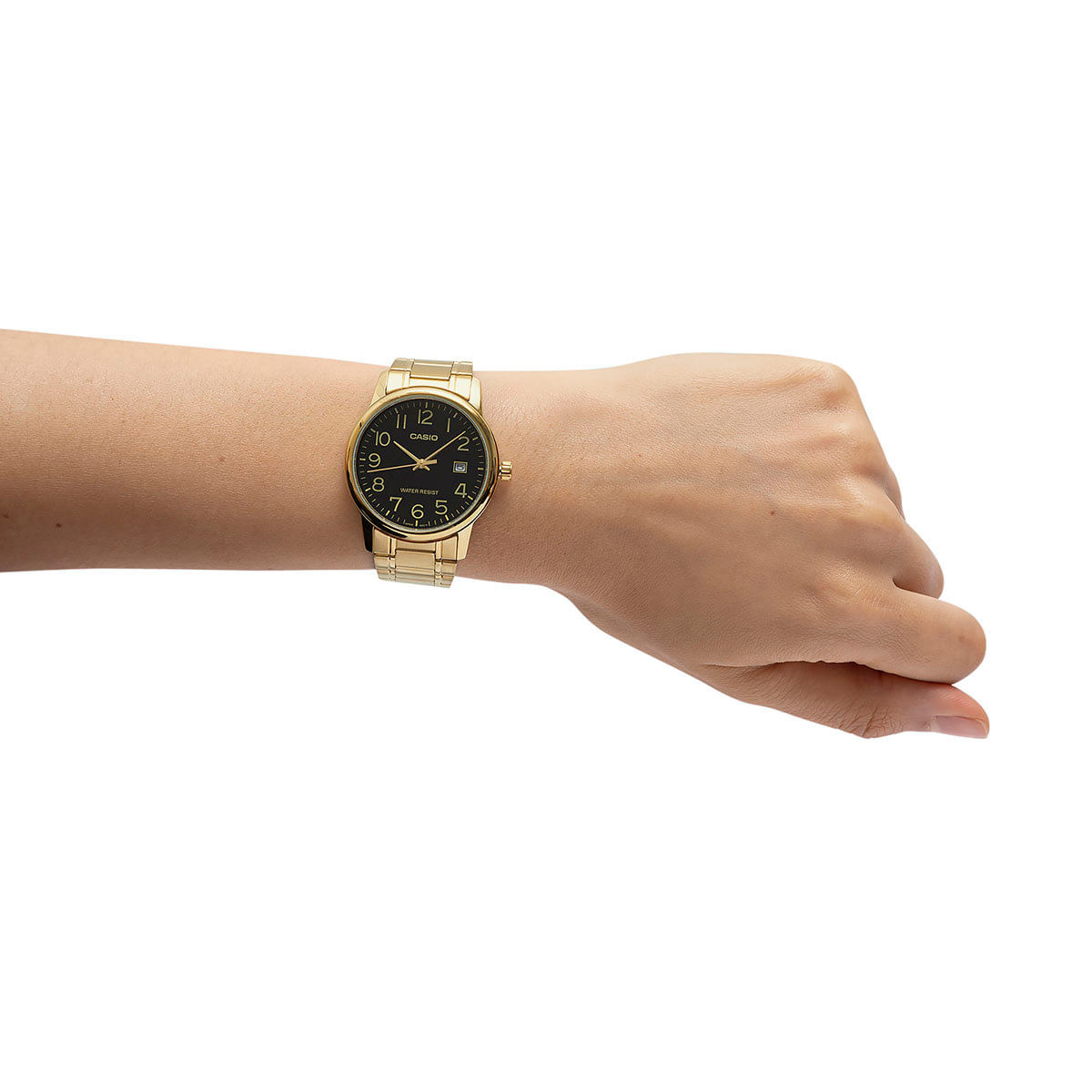 Encontraproduto.com.br - Relógio De Pulso Casio Mtp-v002 Com Corria De Aço Inoxidável Cor Dourado - Fondo Preto