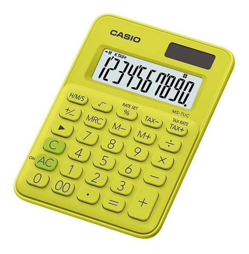 Calculadora De Mesa Mini 10 Dígitos Verde Limão Casio Ms-7uc