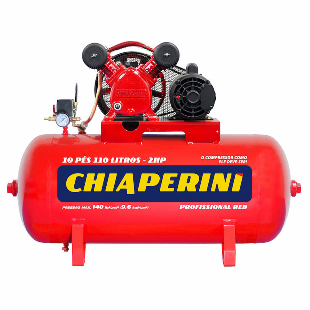 Encontraproduto.com.br - Compressor 10 Pes 110 Litros 140 Libras 2HP Monofásico Red - 19195 - Chiaperini