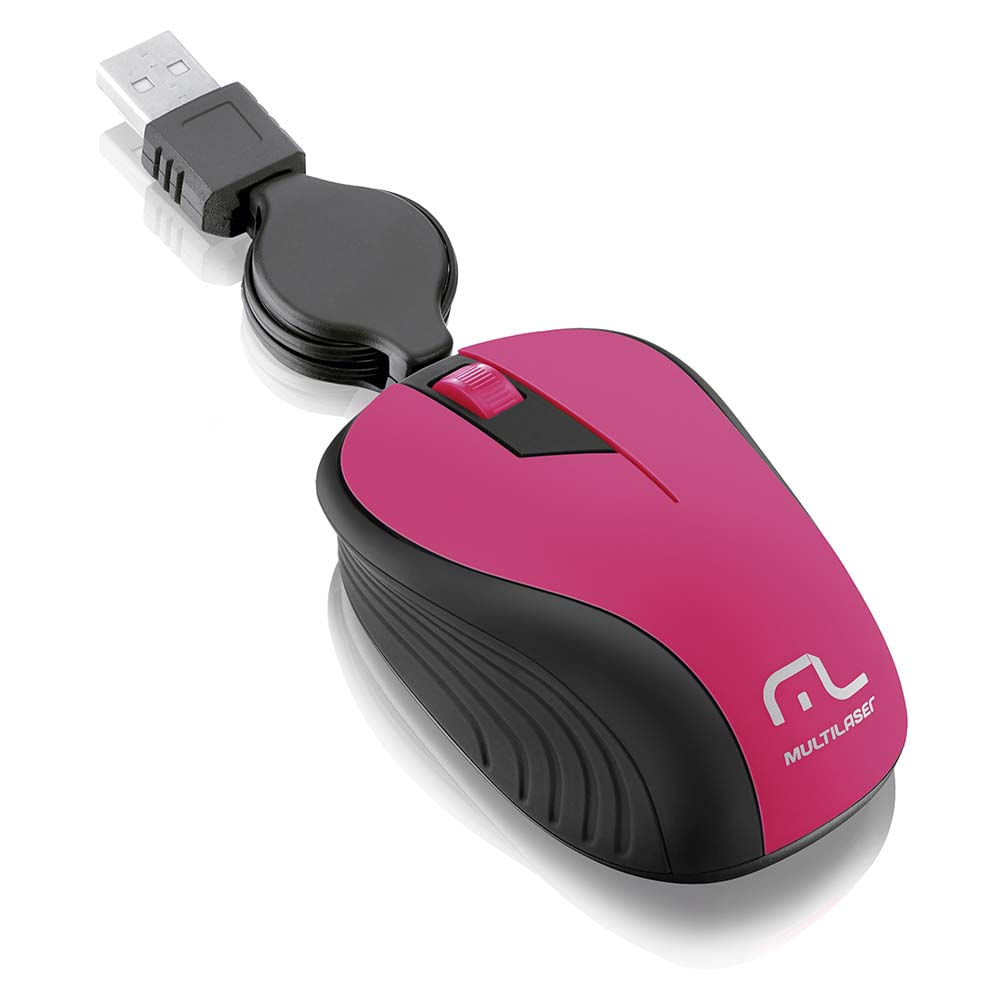 Encontraproduto.com.br - Mouse Com Fio Wave Conexão USB 1200dpi Cabo de 75cm 3 Botões Textura Emborrachada Retrátil Rosa - MO233OUT [Reembalado]