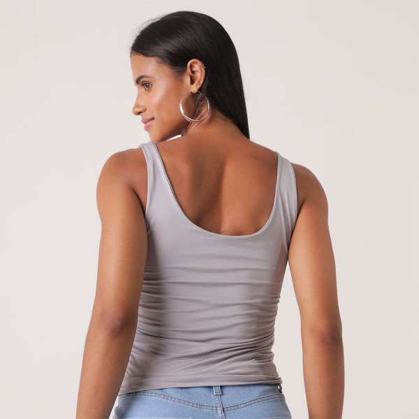 Encontraproduto.com.br - Blusa Sem Manga Franzidos Laterais Cinza - Urbano