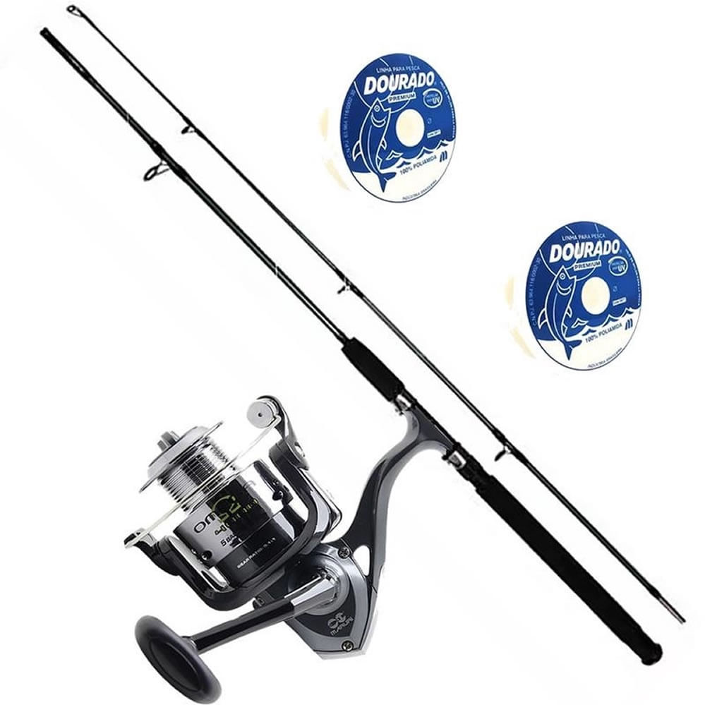 Encontraproduto.com.br - Kit Pesca Molinete Omega 5 Rolamentos Maruri com Vara 40lbs e 200mts de Linha
