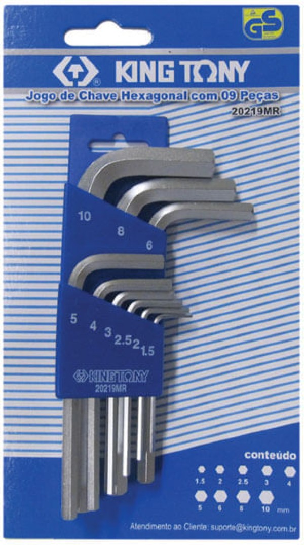 Encontraproduto.com.br - Jogo De Chave Allen Hexagonal 1    5 A 10Mm C/09 Pcs - 20219Mr - King Tony