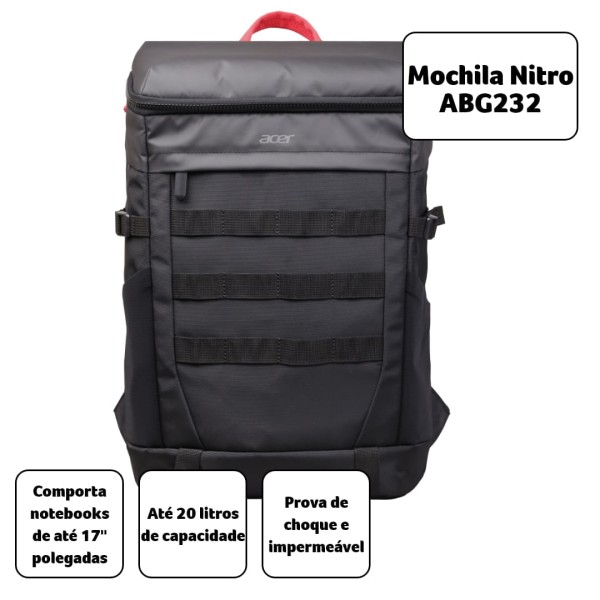 Encontraproduto.com.br - Mochila Acer Nitro Esportiva para Notebook 17” Prova da água e resistência a peso - ABG232