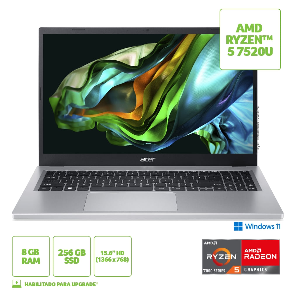 Encontraproduto.com.br - Notebook Acer Aspire A315-24P-R611 AMD R5 7520U 8GB 256GB Windows 11 Prata