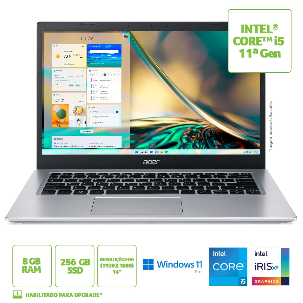 Encontraproduto.com.br - Notebook Acer Aspire 5 A514-54-590S Intel Core i5 11ª Gen Windows 11 Pro 8GB 256GB SDD 14 Full HD