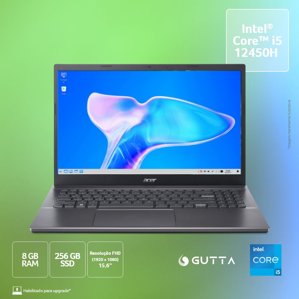Encontraproduto.com.br - Notebook Acer Aspire 5 A515-57-58W1 Intel Core i5 12ª Geração Linux Gutta 8GB 256SSD 15,6