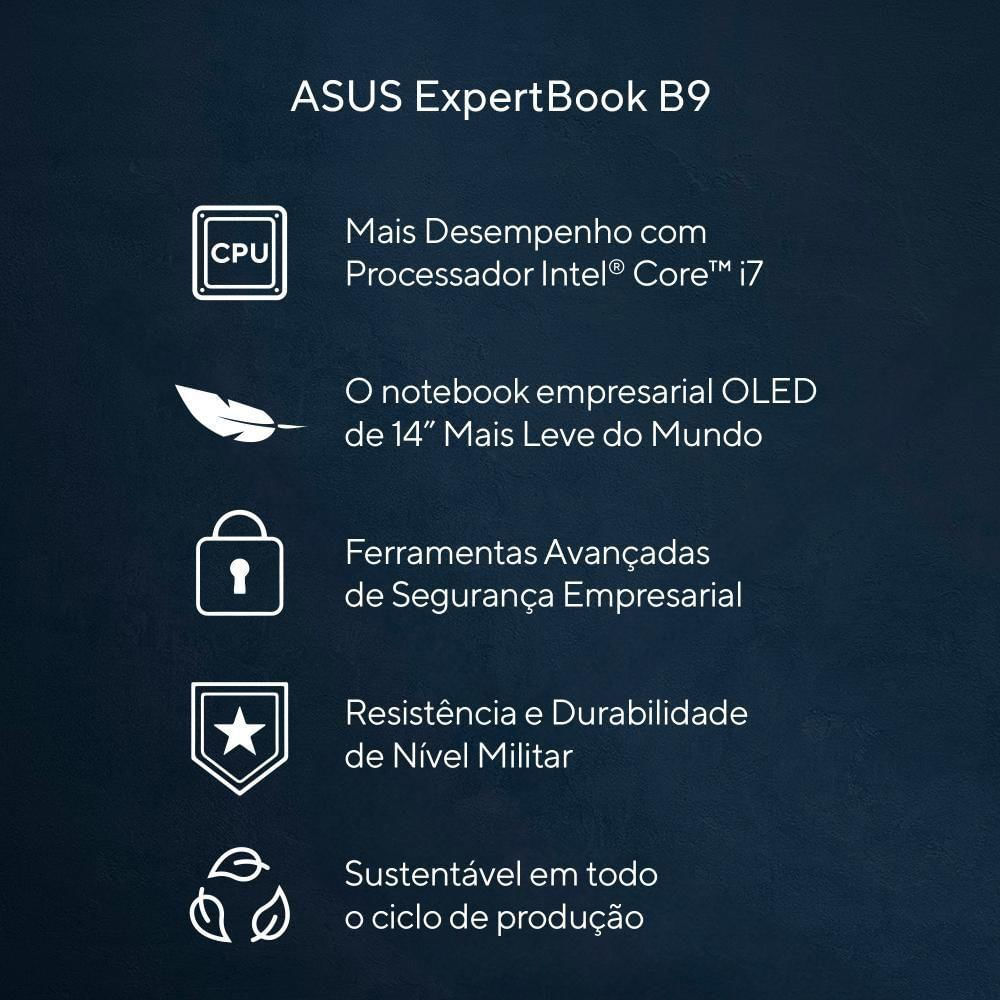 Encontraproduto.com.br - Notebook Asus Expertbook B9403cva Intel Core I7 1355u 16gb 512gb Ssd Windows 11 Pro Tela 14