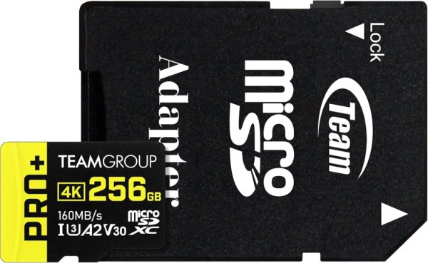 Cartão de Memória Micro SDXC Gaming 256GB Pro+ UHS-I U3 A2 V30 - Team Group