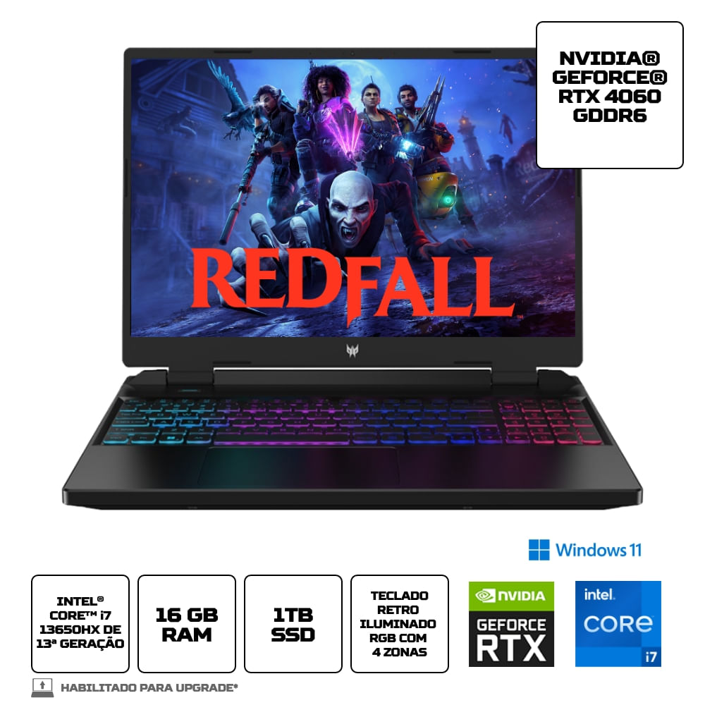 Encontraproduto.com.br - Notebook Predator Neo  16” RTX 4060 Notebook Predator Neo PHN16-71-709K Core i7 13ª G. Windows11 Home 16GB 1TBSSD RTX 4060 16” WUXGA