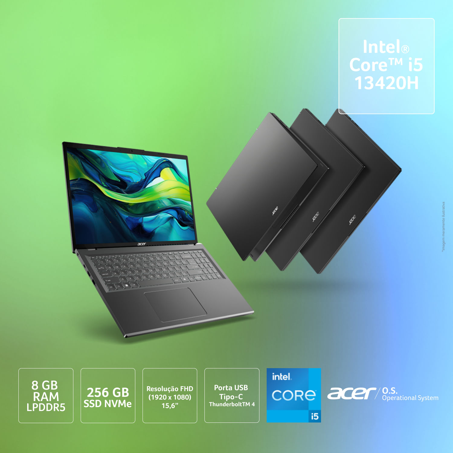 Encontraproduto.com.br - Notebook Acer Aspire 15 A15-51M-57RT Intel Core i5-13420H 13ªG 8GB RAM 256GB SSD FHD 15.6