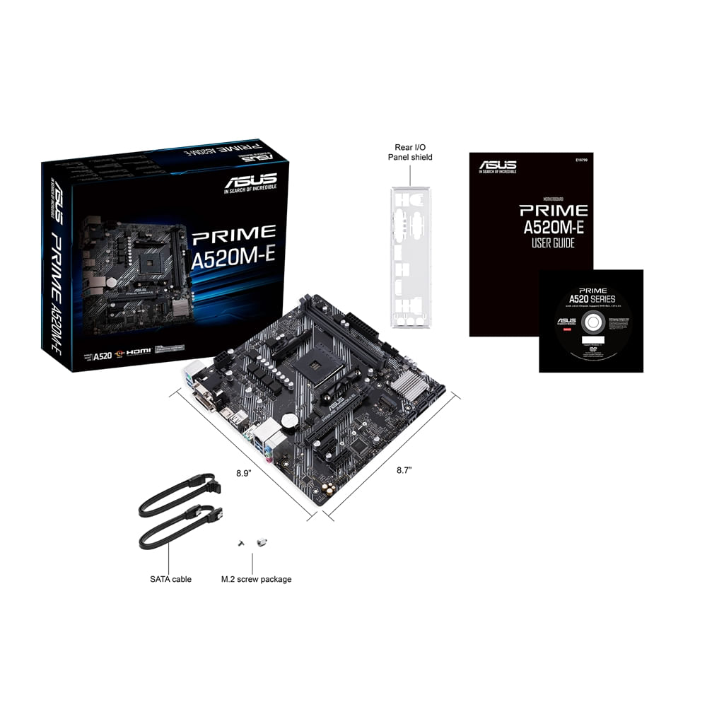 Encontraproduto.com.br - Placa-Mãe Asus Prime A520M-E AMD AM4 DDR4 mATX, USB 3.2 Gen2, HDMI/DVI/D-Sub