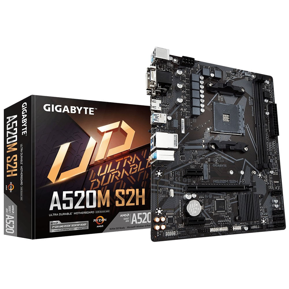 Placa Mãe GIGABYTE Ultra Durable Motherboard  A520M S2H V1.0 AMD AM4 MATX DDR4