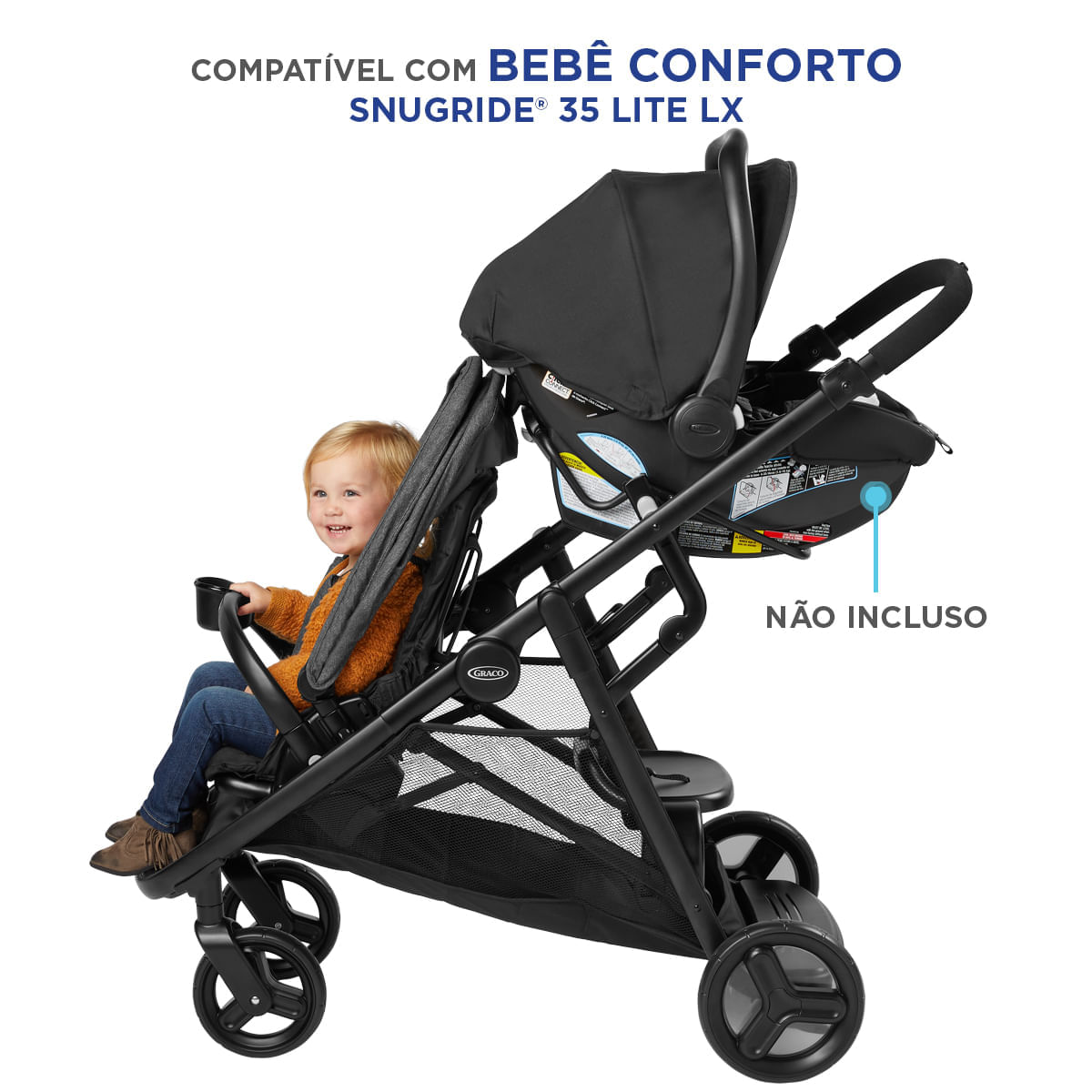 Encontraproduto.com.br - Carrinho de Bebê Gêmeos Passeio Ready2Grow LX 2.0 CZ Graco