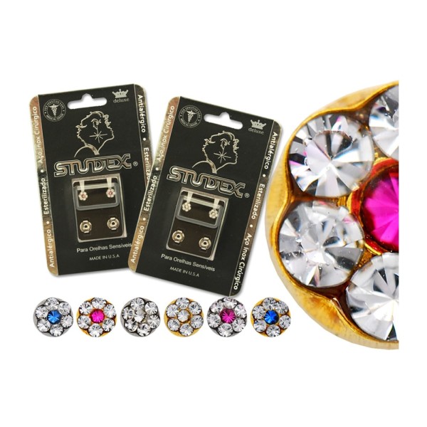 Encontraproduto.com.br - Brincos Studex Deluxe Com 1 Par de Brinco Cores Sortidas