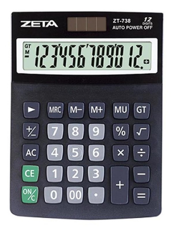 Calculadora de Mesa 12 Dígitos Zeta ZT738 Bateria e Solar