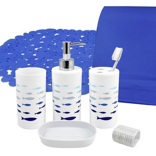 Encontraproduto.com.br - Kit De Banheiro Completo 7 Peças Cozy Jacki Design Cor: Azul