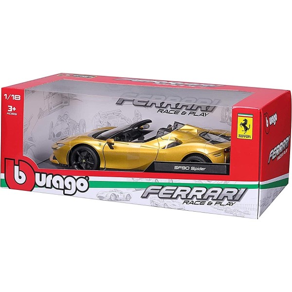Encontraproduto.com.br - Miniatura Carro Ferrari Sf90 Spider 1/18 Amarelo Bburago 16016