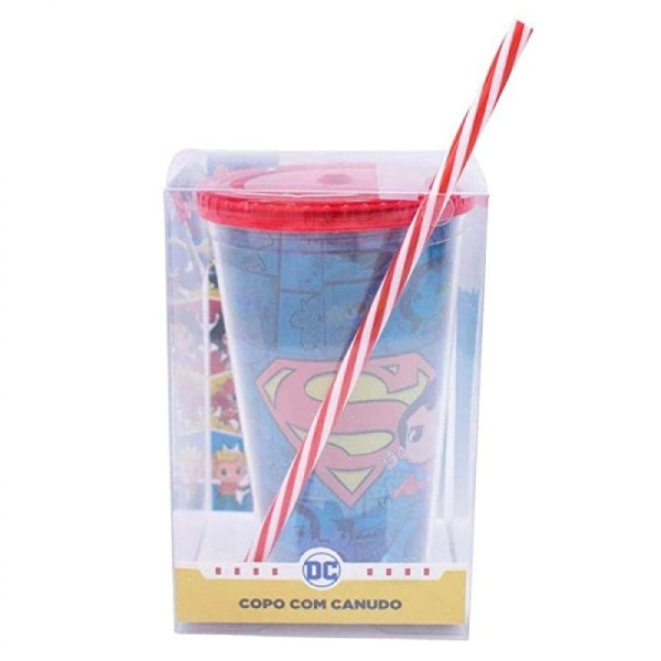 Encontraproduto.com.br - Copo Com Canudo Logo Superman Dc Comics 450ml Tasco Inport
