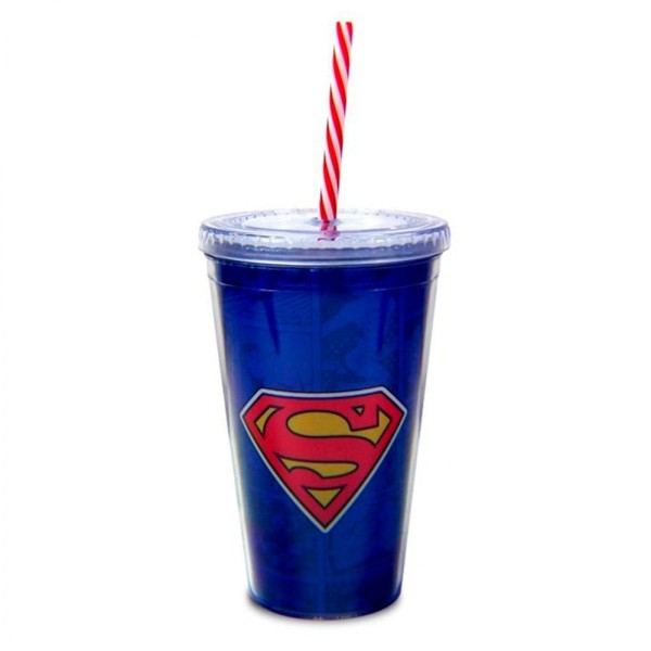 Encontraproduto.com.br - Copo Com Canudo Logo Superman Dc Comics 450ml Tasco Inport