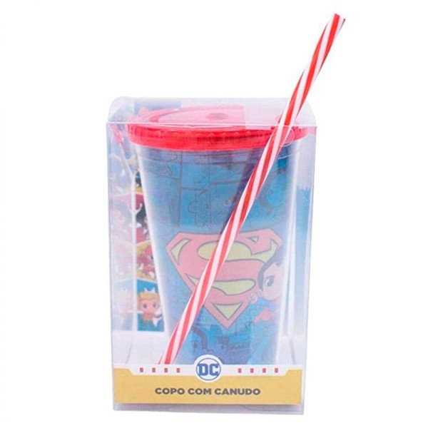 Encontraproduto.com.br - Copo Com Canudo Logo Superman Dc Comics 450ml Tasco Inport