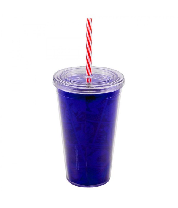 Encontraproduto.com.br - Copo Com Canudo Logo Superman Dc Comics 450ml Tasco Inport