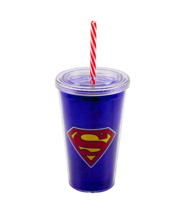 Encontraproduto.com.br - Copo Com Canudo Logo Superman Dc Comics 450ml Tasco Inport