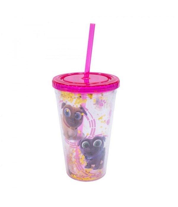 Encontraproduto.com.br - Copo Com Canudo Rosa Puppy Dog Pals: Disney