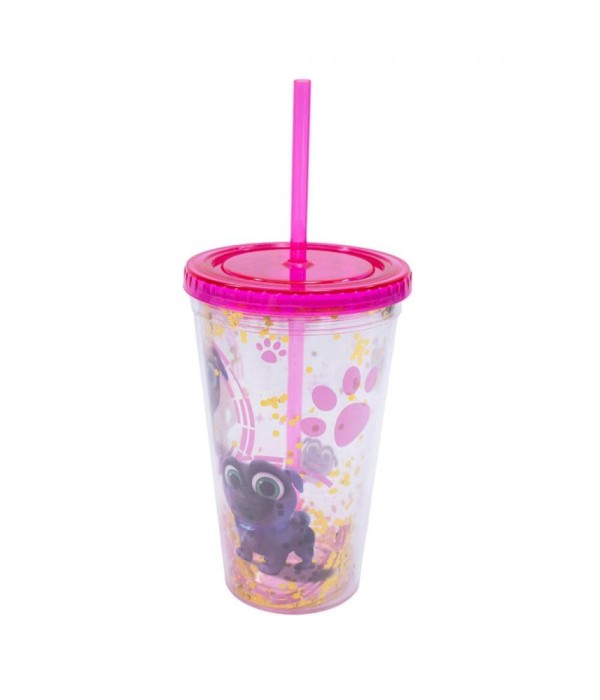 Encontraproduto.com.br - Copo Com Canudo Rosa Puppy Dog Pals: Disney