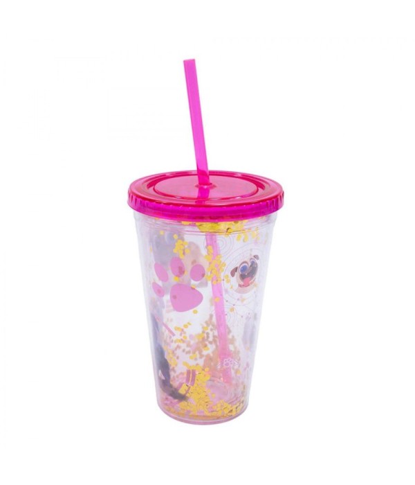 Encontraproduto.com.br - Copo Com Canudo Rosa Puppy Dog Pals: Disney