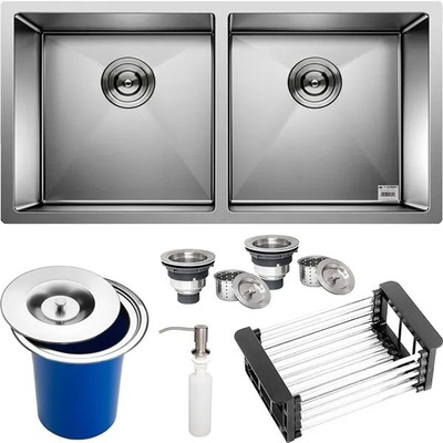 Encontraproduto.com.br - Cuba Dupla Quadrada Inox  9040 Lixeira 5l E Acessórios