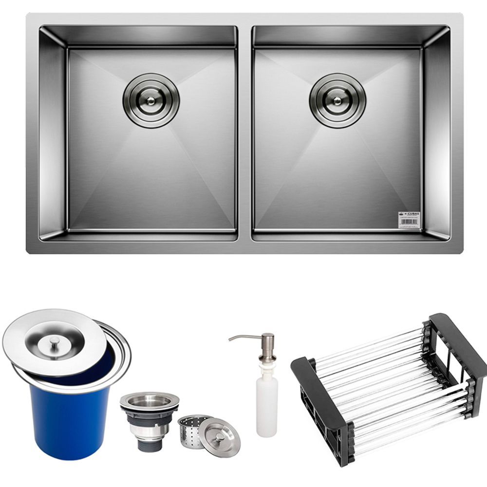 Encontraproduto.com.br - Cuba Dupla Quadrada Inox  9040 Lixeira 5l E Acessórios