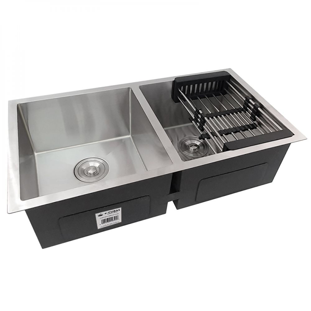 Encontraproduto.com.br - Cuba Dupla Quadrada Inox  9040 Lixeira 5l E Acessórios