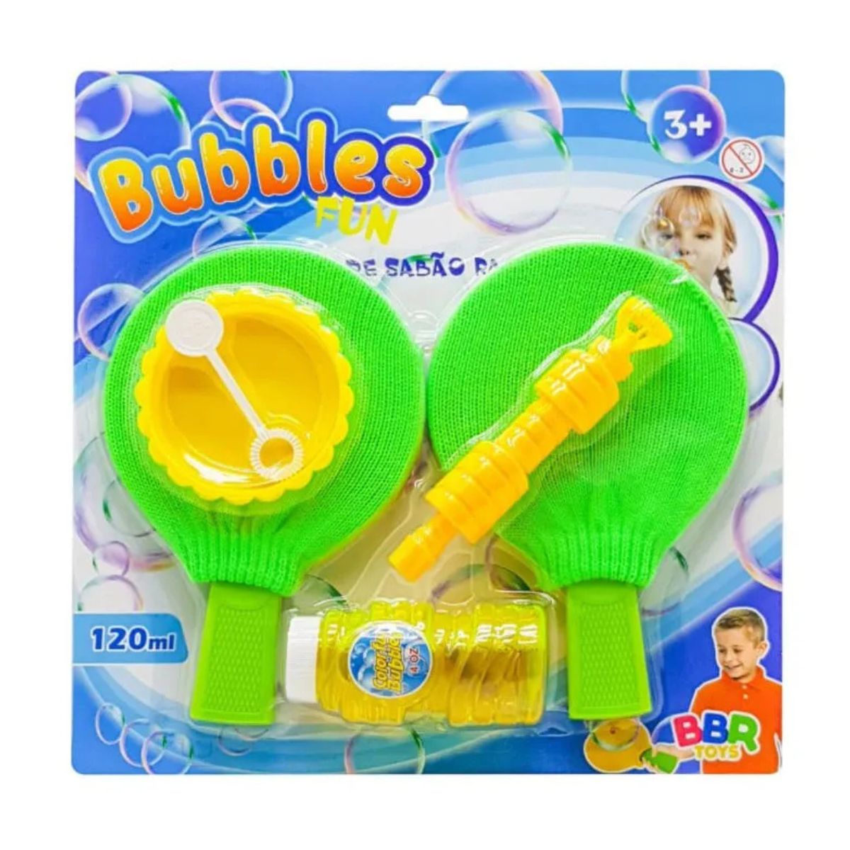 Encontraproduto.com.br - Kit Bolhas de Sabão com Raquetes Bubbles Fun - BBR Toys