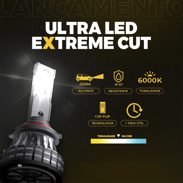 Encontraproduto.com.br - Kit Ultra Led Extreme Cut H8/H9/H11/H16 8800Lm 48W 6000K Code TechOne