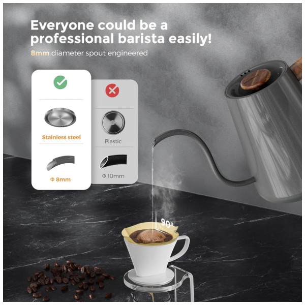 Encontraproduto.com.br - Chaleira Elétrica Kitchen Boss 1L em Aço Inoxidável com Controle de Temperatura, 110v, KITCHENBOSS, Prateado