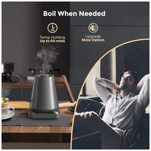 Encontraproduto.com.br - Chaleira Elétrica Kitchen Boss 1L em Aço Inoxidável com Controle de Temperatura, 110v, KITCHENBOSS, Prateado