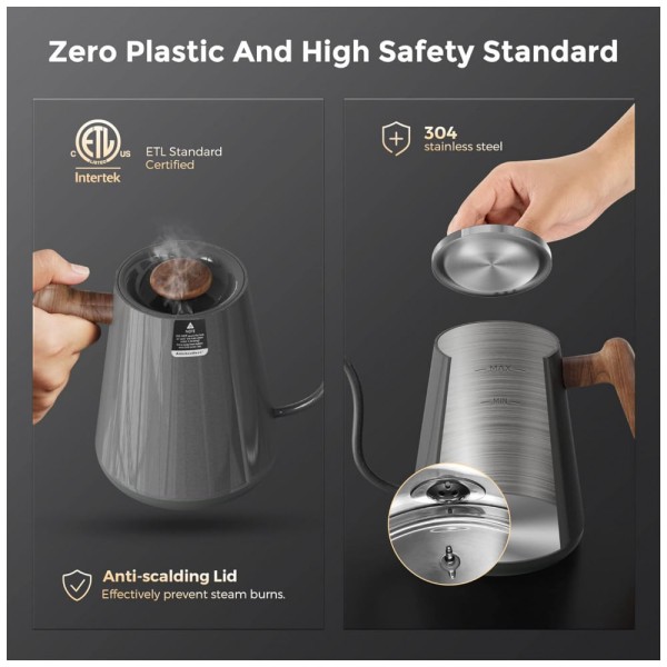 Encontraproduto.com.br - Chaleira Elétrica Kitchen Boss 1L em Aço Inoxidável com Controle de Temperatura, 110v, KITCHENBOSS, Prateado