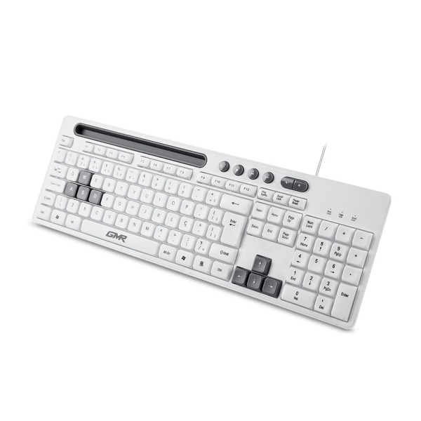 Encontraproduto.com.br - Teclado GK120 com Suporte de Smartphone Branco Multilaser - TC264OUT [Reembalado]
