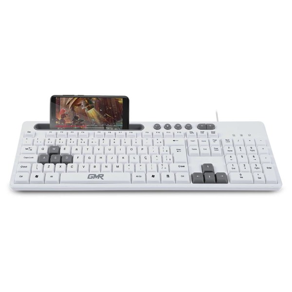 Encontraproduto.com.br - Teclado GK120 com Suporte de Smartphone Branco Multilaser - TC264OUT [Reembalado]