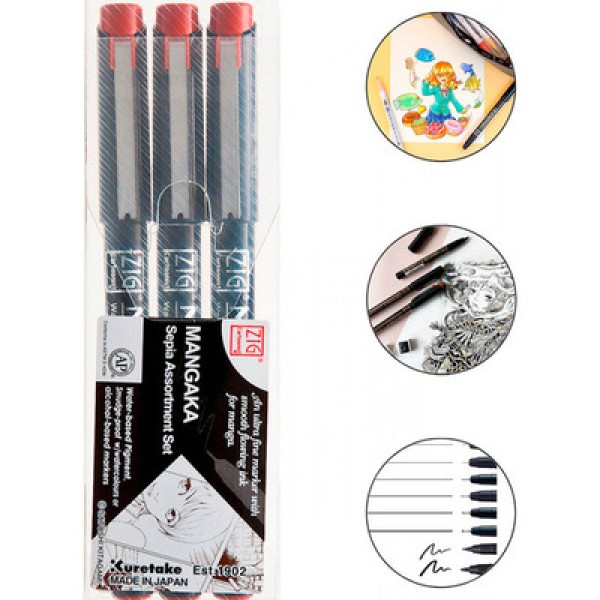 Encontraproduto.com.br - Estojo Caneta Nanquim Kuretake Mangaka Black 8 Pontas 0.03/0.05/0.1/0.3/0.5/0.8Mm Cnm8vbk