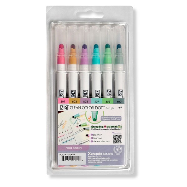 Encontraproduto.com.br - Estojo Caneta Zig Single Dot Kuretake Mild Smoky 6 Unidades Tcsd-6100/6vb