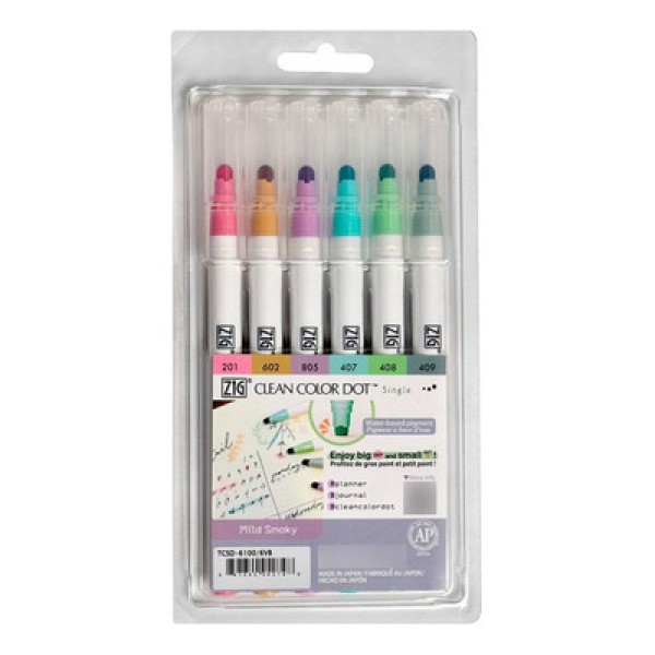 Encontraproduto.com.br - Estojo Caneta Zig Single Dot Kuretake Mild Smoky 6 Unidades Tcsd-6100/6vb