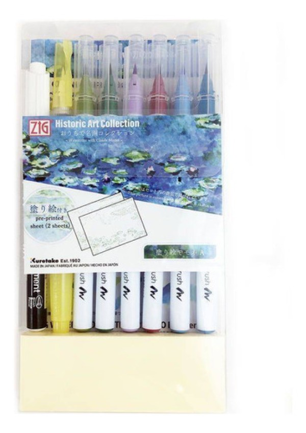 Encontraproduto.com.br - Estojo Caneta Aquarelável + Caneta Zig Real Brush Kuretake Coleção Arte