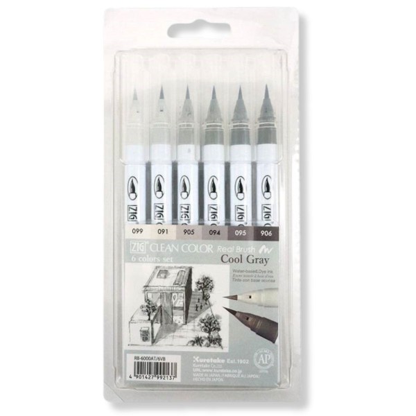 Encontraproduto.com.br - Estojo Caneta Kuretake Zig Clean Color Real Brush Cool Grey 6 Unidades Rb-6000at/vb
